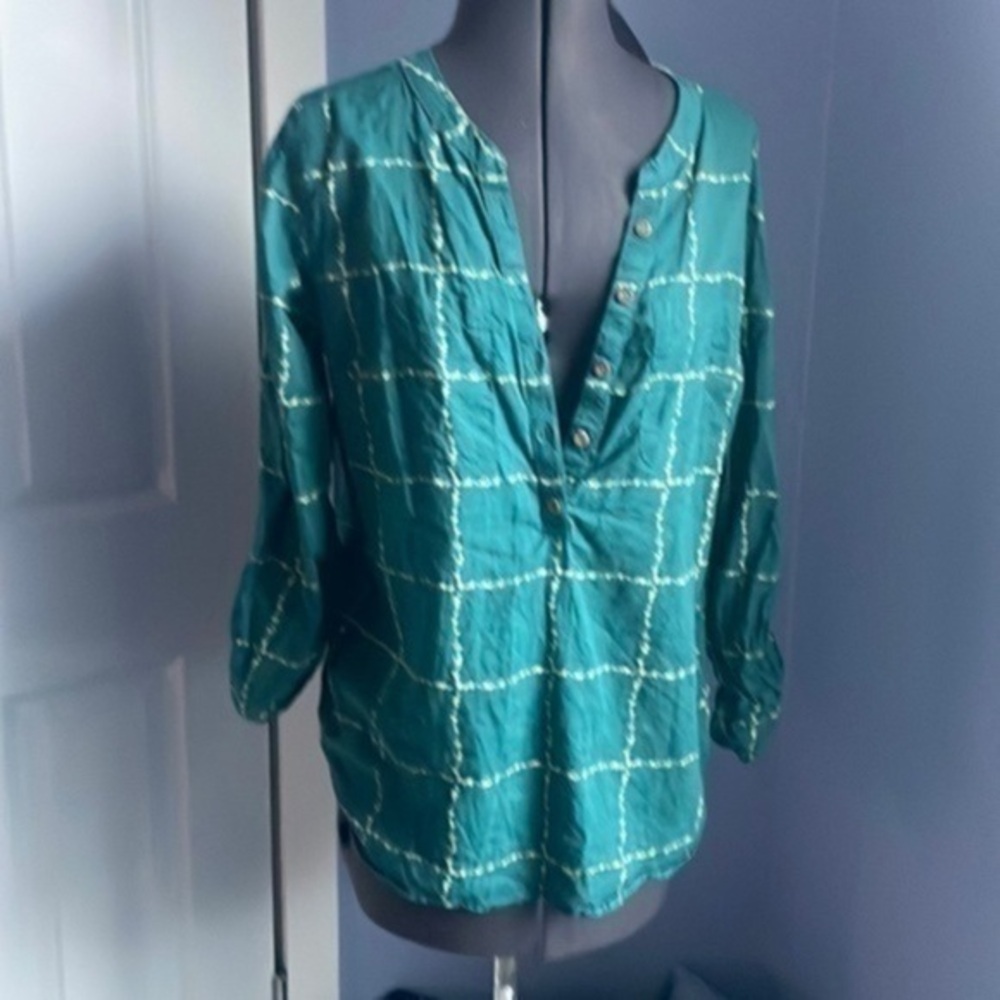 Bob Timberlake top Medium turquoise and cream boho top